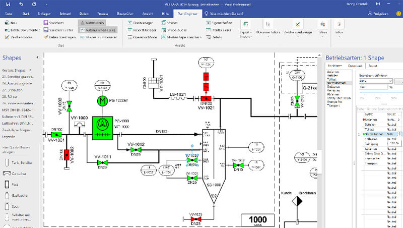 X-Visual P&ID Software PlantEngineer Screenshot Function Operation Mode Colored P&IDs